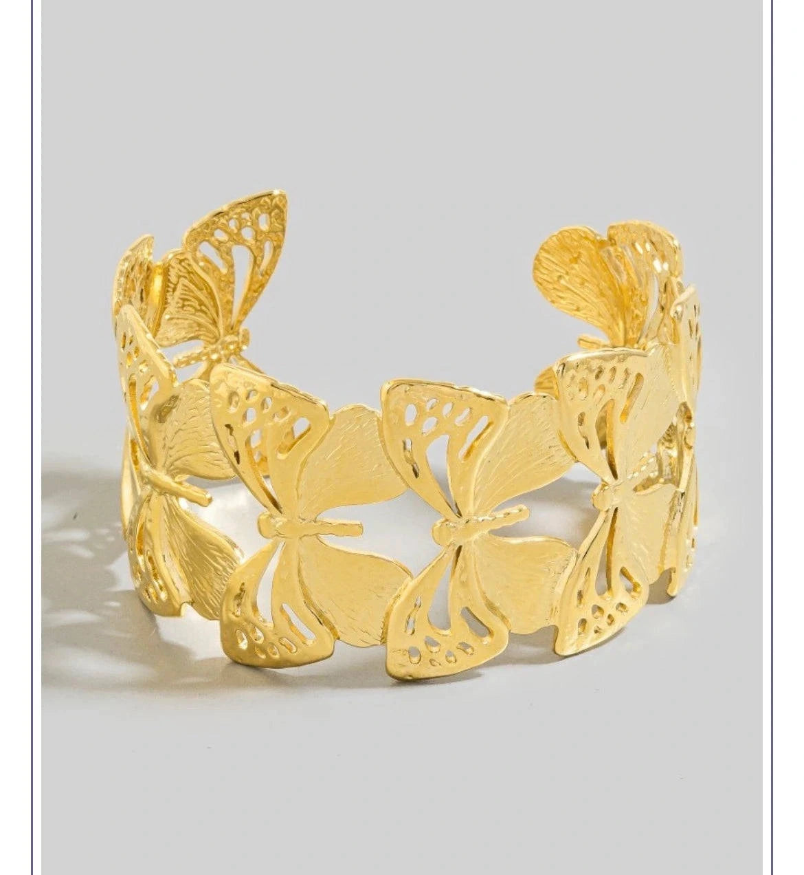 Anti-Tarnish Golden Butterfly Cuff Bracelet – Adjustable & Elegant Gems and Glitter