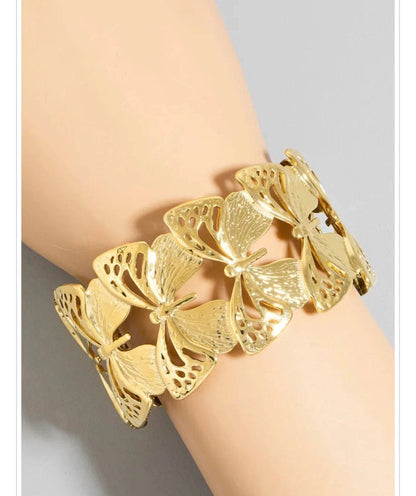 Anti-Tarnish Golden Butterfly Cuff Bracelet – Adjustable & Elegant Gems and Glitter