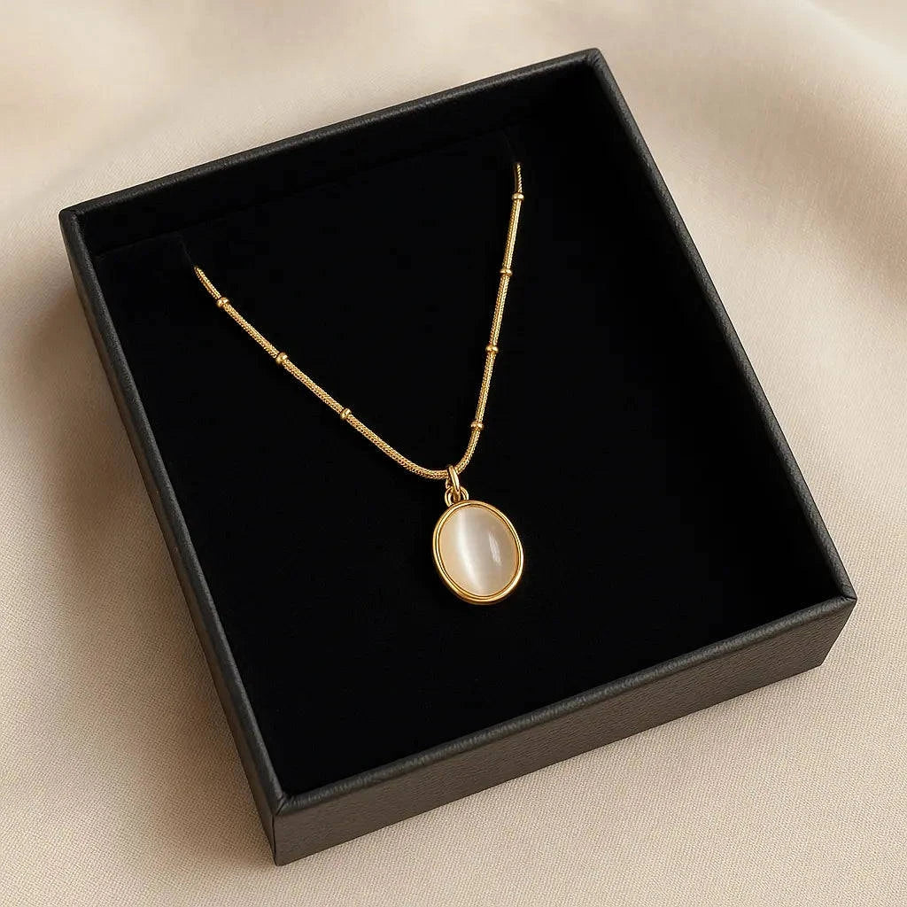 Anti-Tarnish Moonstone Glow Pendant Necklace Gems and Glitter