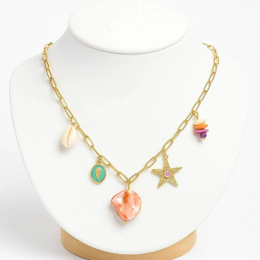 Anti-Tarnish Ocean Charm Necklace – Colorful & Waterproof Gems and Glitter