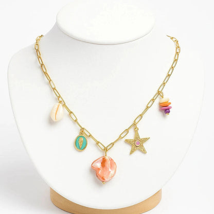 Anti-Tarnish Ocean Charm Necklace – Colorful & Waterproof Gems and Glitter