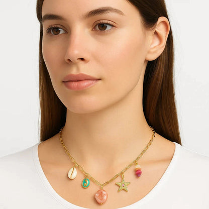 Anti-Tarnish Ocean Charm Necklace – Colorful & Waterproof Gems and Glitter