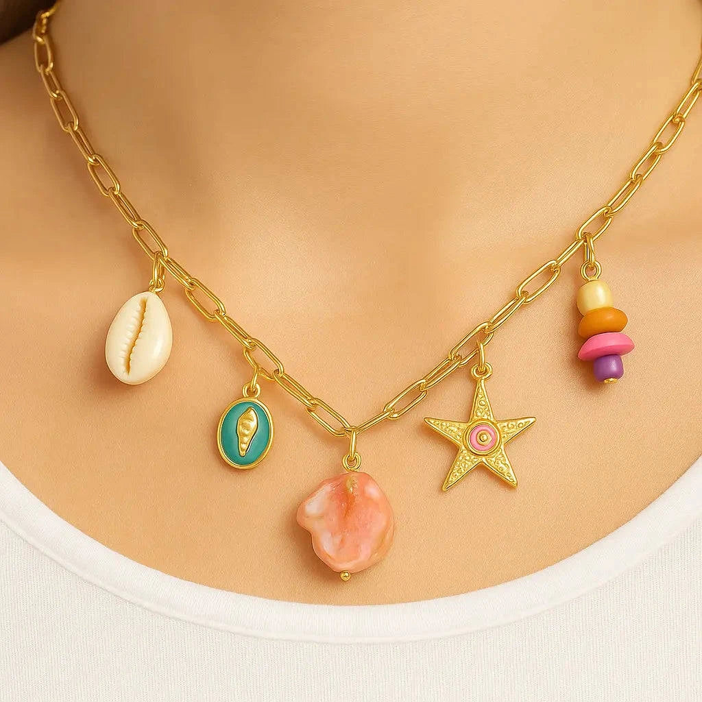Anti-Tarnish Ocean Charm Necklace – Colorful & Waterproof Gems and Glitter