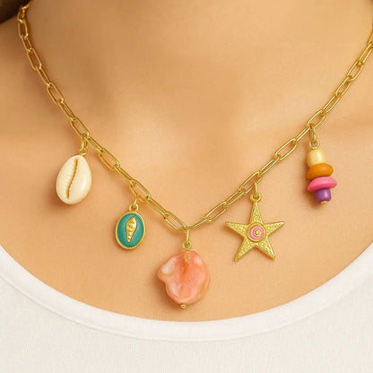 Anti-Tarnish Ocean Charm Necklace – Colorful & Waterproof Gems and Glitter