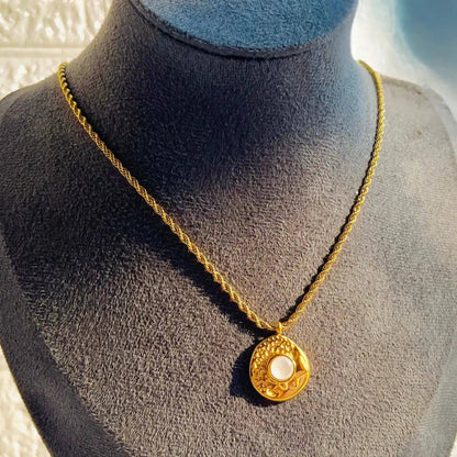 Anti-Tarnish Pearl Glow Pendant with Gold Chain Gems and Glitter