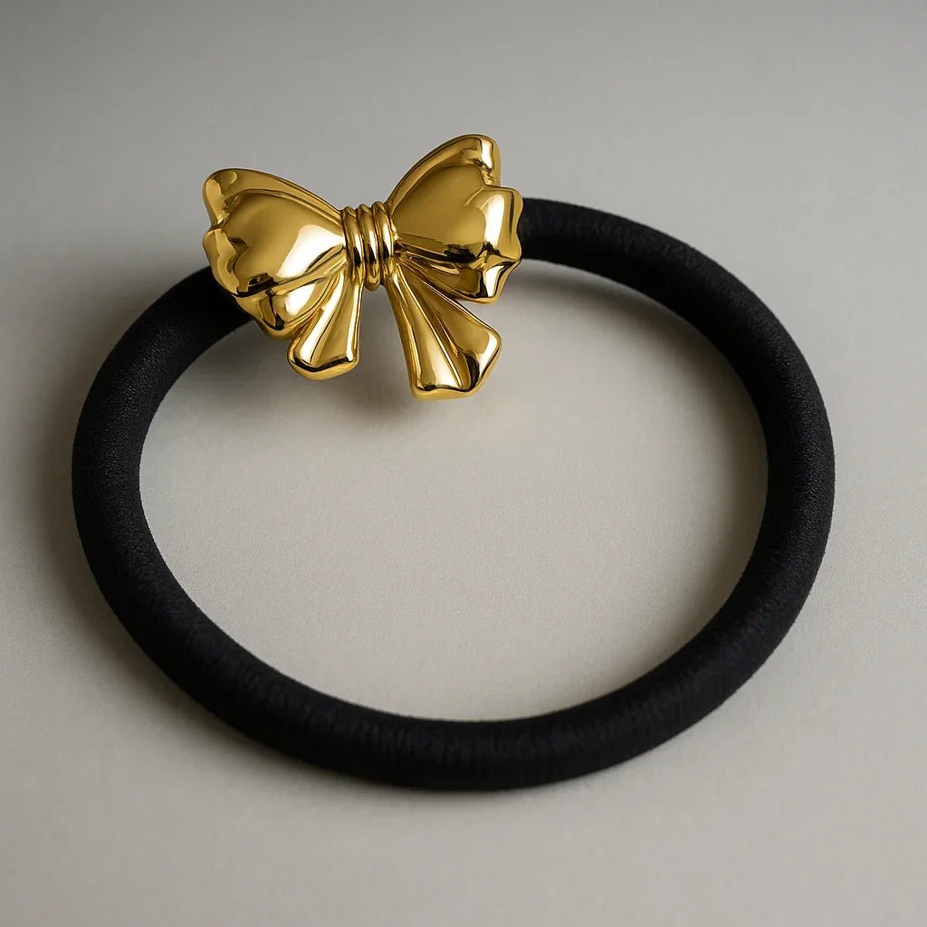 Elegant Gold Bow Hair Tie - Classic and Chic Hair Accessory | Gems and Glitter - Gems and Glitter anta - tarnish