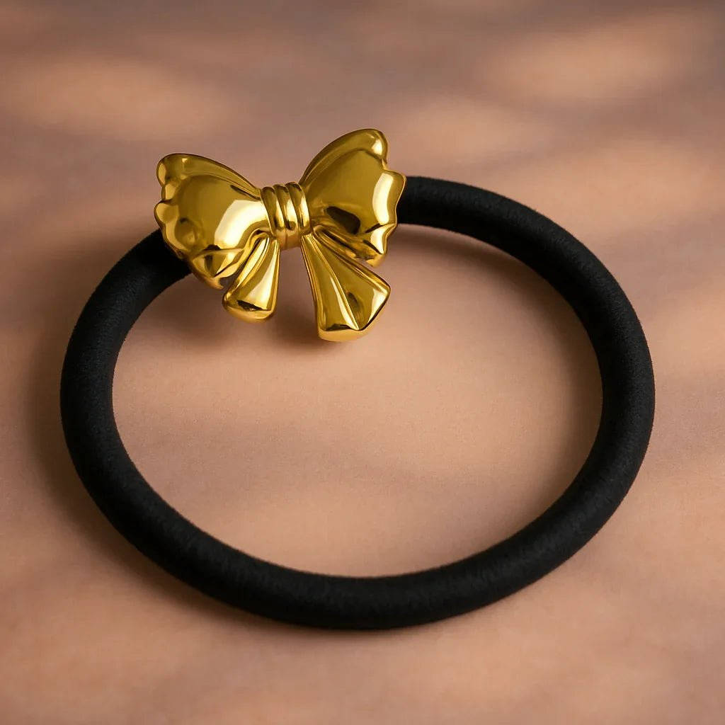 Elegant Gold Bow Hair Tie - Classic and Chic Hair Accessory | Gems and Glitter - Gems and Glitter anta - tarnish