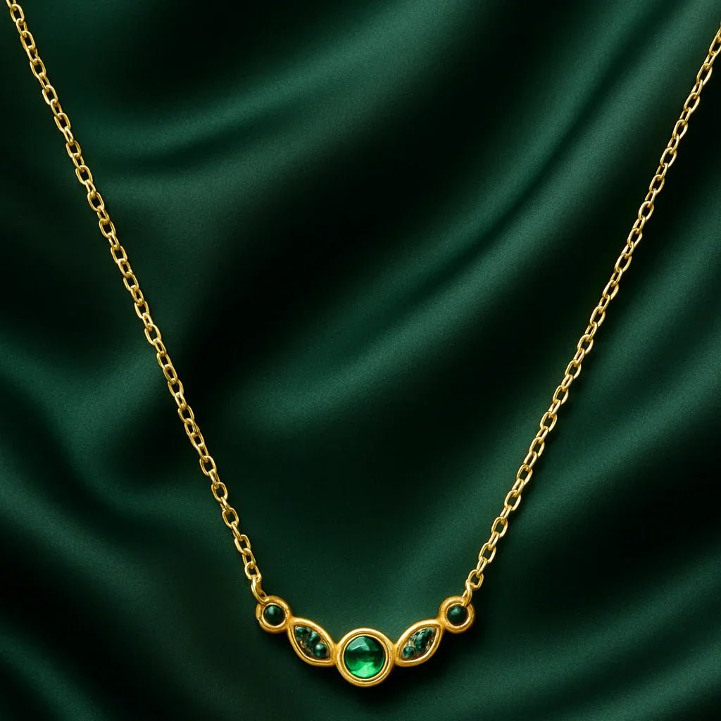 Emerald Trio Gold Necklace with Anti - Tarnish Coating - Gems and Glitter anta - tarnish