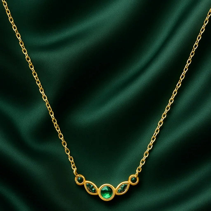Emerald Trio Gold Necklace with Anti - Tarnish Coating - Gems and Glitter anta - tarnish
