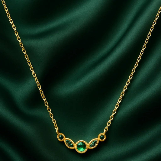Emerald Trio Gold Necklace with Anti - Tarnish Coating - Gems and Glitter anta - tarnish