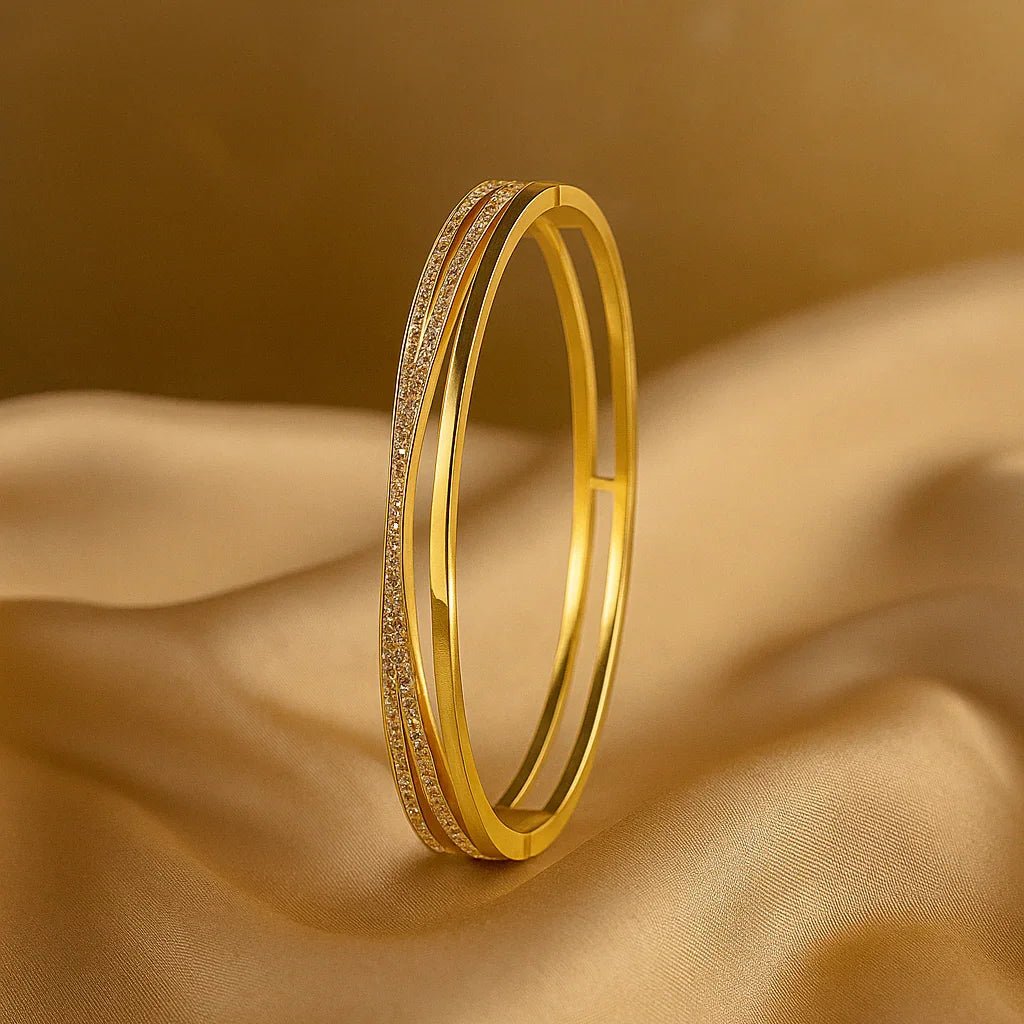 Glimmering Gold Bangle with Diamond Accents - Gems and Glitter anta - tarnish