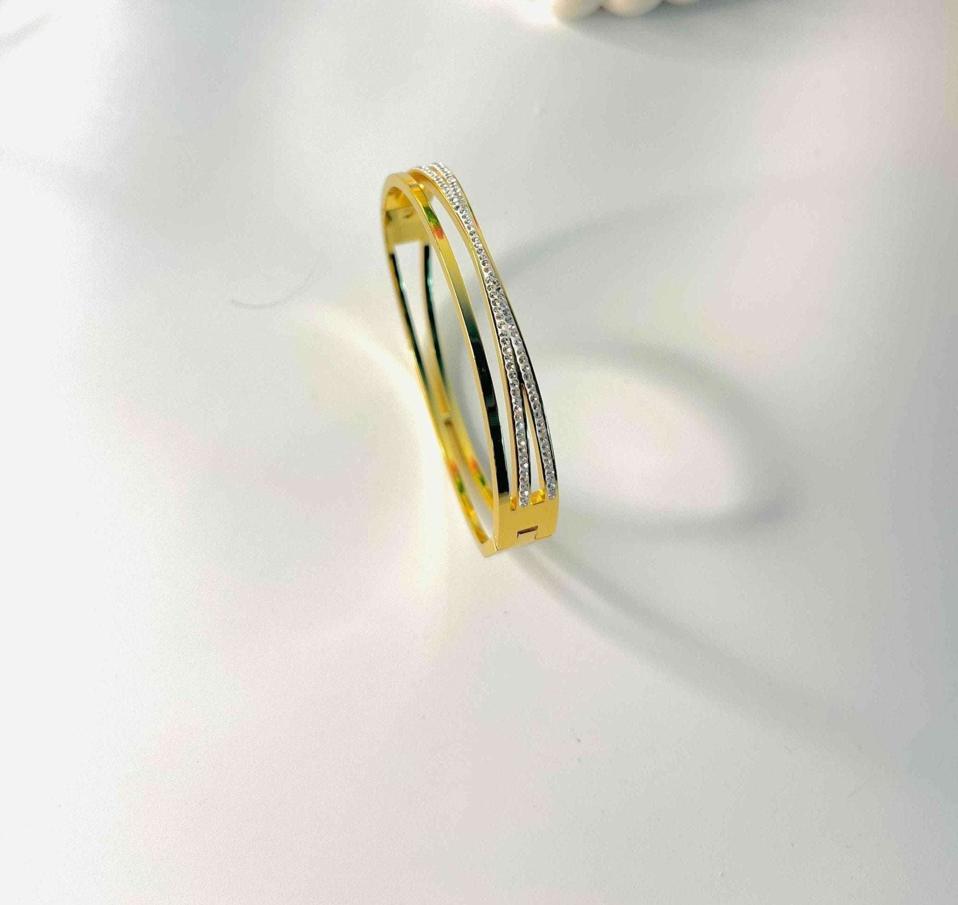 Glimmering Gold Bangle with Diamond Accents - Gems and Glitter anta - tarnish