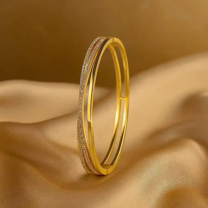 Glimmering Gold Bangle with Diamond Accents Gems and Glitter
