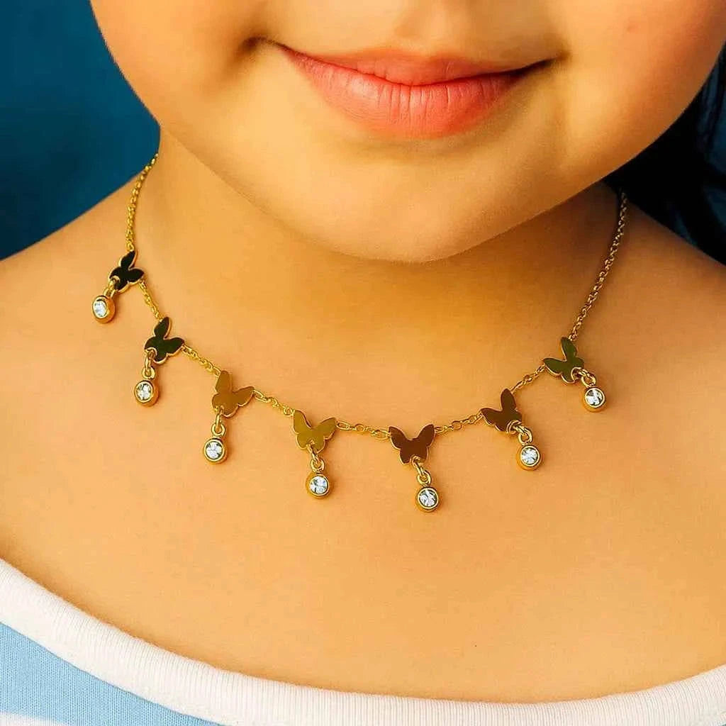 Gold Butterfly Pendant Necklace with CZ Charms – Anti-Tarnish Shine