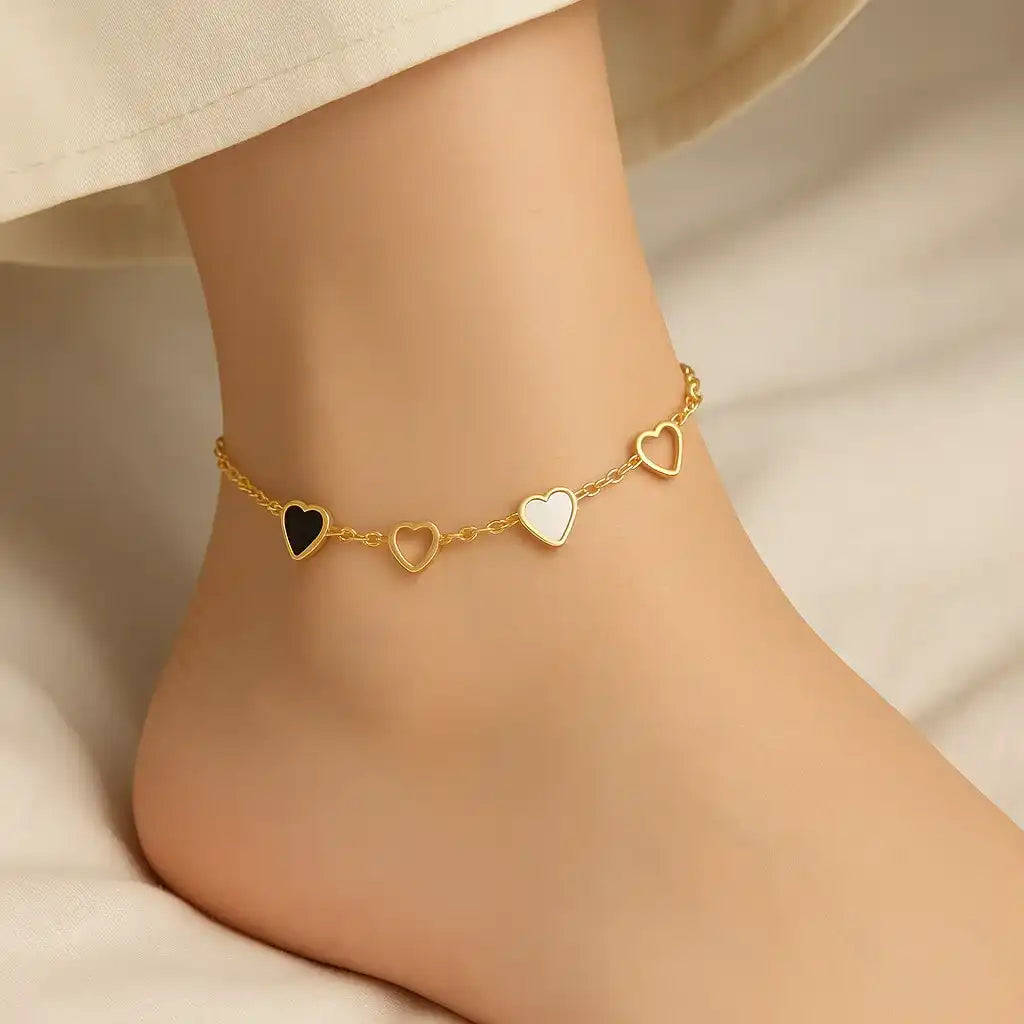 Gold Heart Anklet – Anti-Tarnish Elegant Charm Jewelry Gems and Glitter