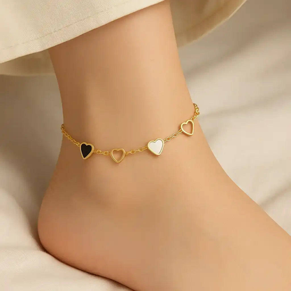 Gold Heart Anklet – Anti-Tarnish Elegant Charm Jewelry Gems and Glitter
