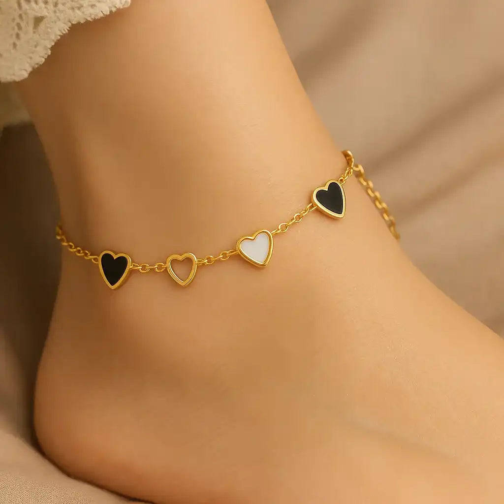 Gold Heart Anklet – Anti-Tarnish Elegant Charm Jewelry Gems and Glitter