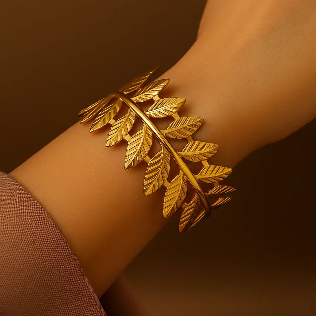 Gold Leaf Bangle Bracelet - 18K Gold Plated Jewelry | Gems and Glitter - Gems and Glitter anta - tarnish