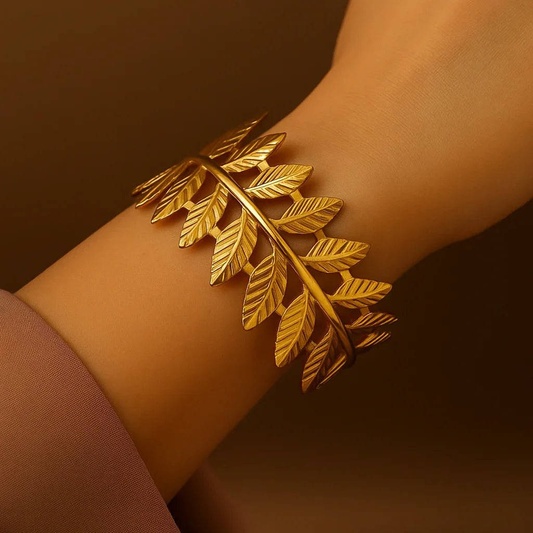 Gold Leaf Bangle Bracelet - 18K Gold Plated Jewelry | Gems and Glitter - Gems and Glitter anta - tarnish