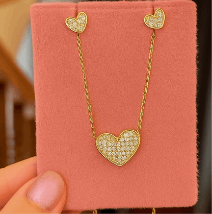 Gold-Plated Heart Pendant Set with Earrings – Dainty Crystal Jewelry - Gems and Glitter