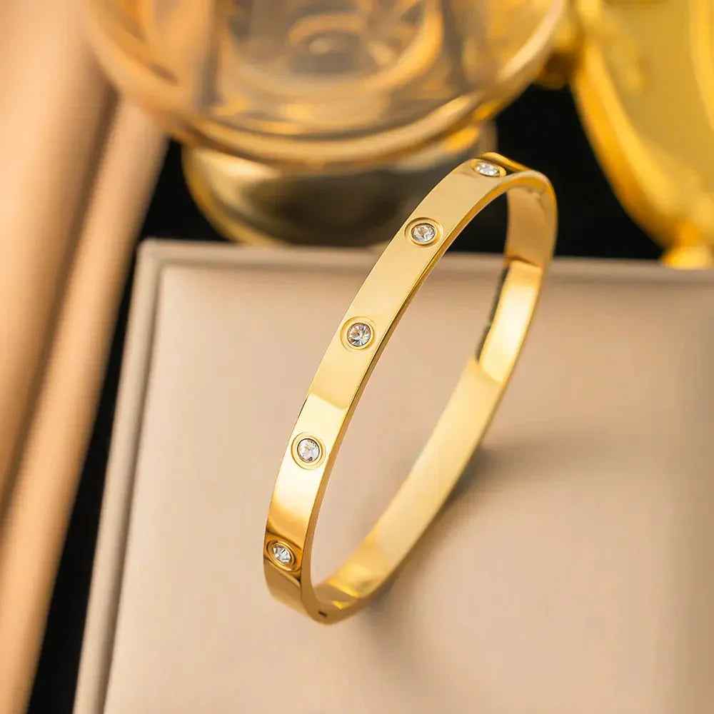 Golden Crystal Bangle – Luxe Band Unisex Designer Jewelry - Gems and Glitter anta - tarnish
