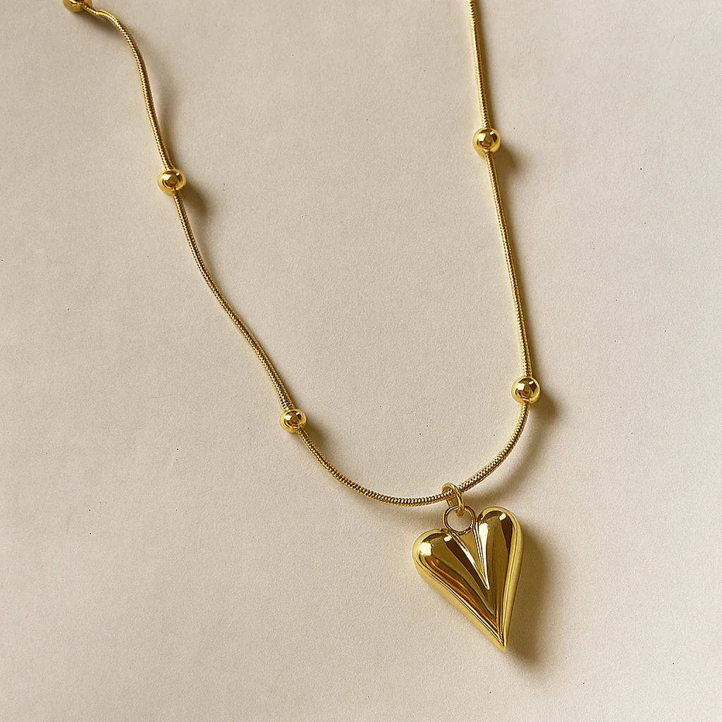 Heart Pendant Necklace – Adjustable Gold-Tone Anti-Tarnish Chain - Gems and Glitter