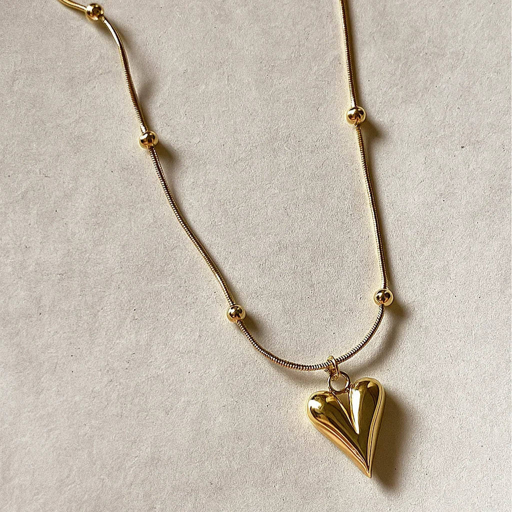Heart Pendant Necklace – Adjustable Gold-Tone Anti-Tarnish Chain - Gems and Glitter
