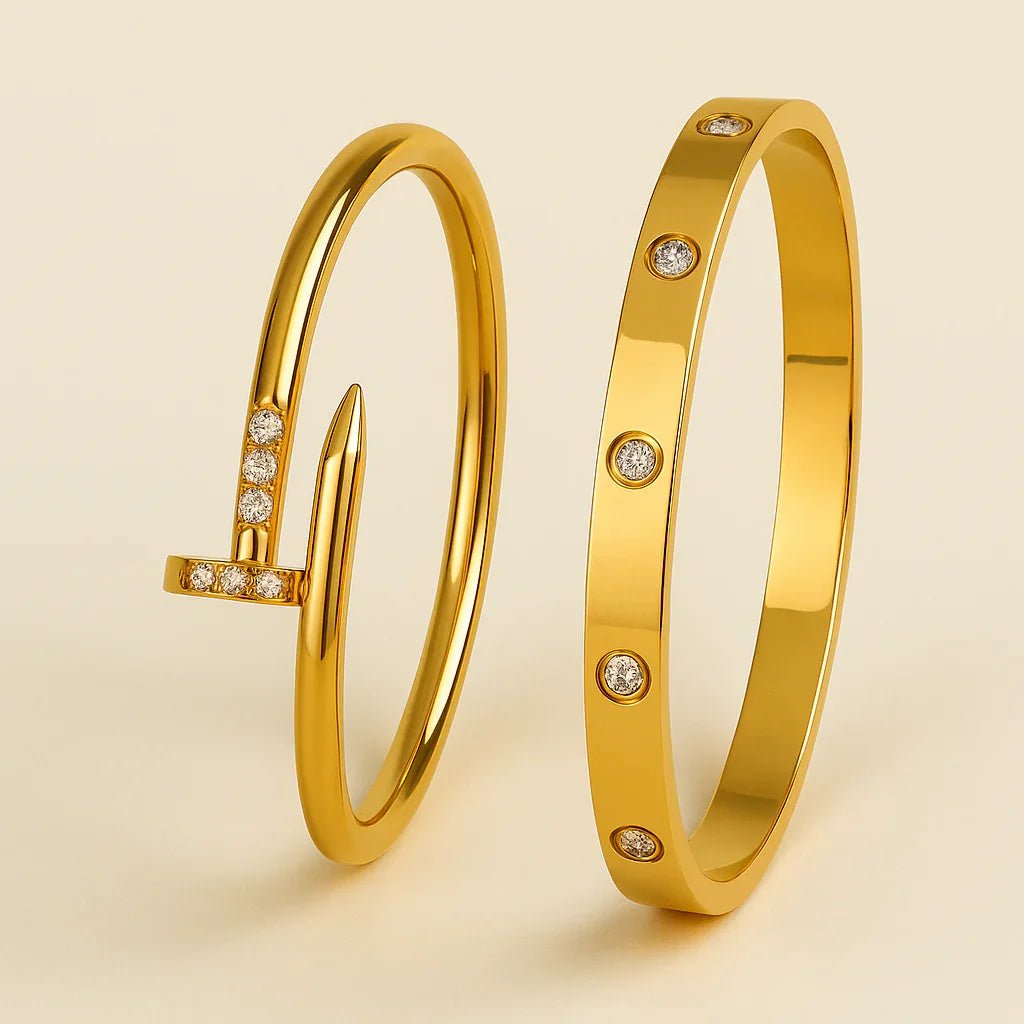 Luxury Gold - Plated Designer Bracelet Combo – Anti - Tarnish, Diamond Finish, Waterproof - Gems and Glitter anta - tarnish