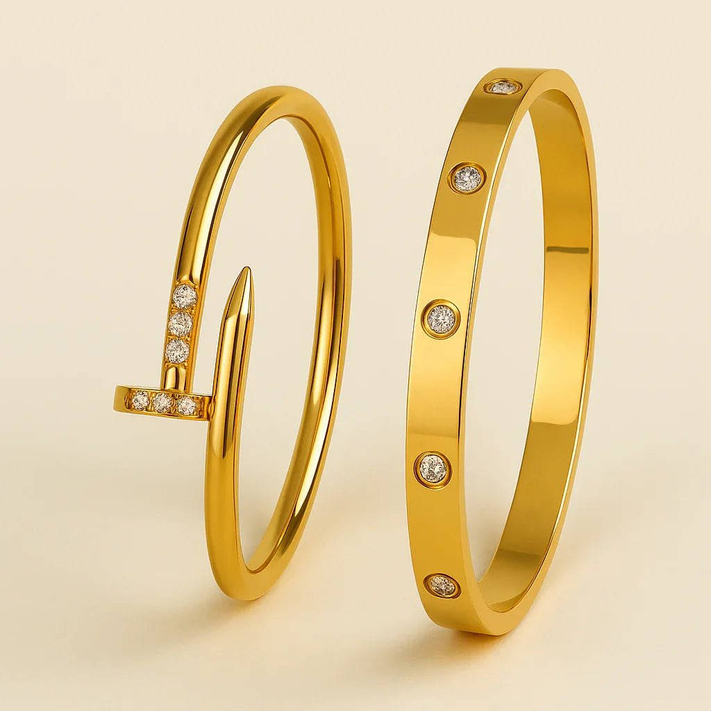 Luxury Gold - Plated Designer Bracelet Combo – Anti - Tarnish, Diamond Finish, Waterproof - Gems and Glitter anta - tarnish