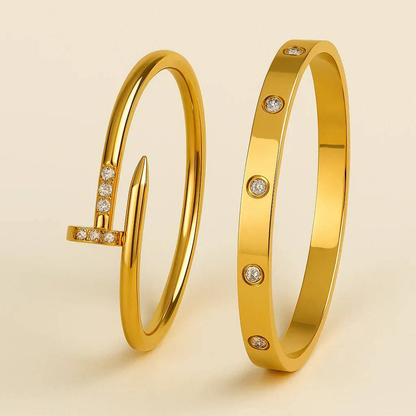 Luxury Gold - Plated Designer Bracelet Combo – Anti - Tarnish, Diamond Finish, Waterproof - Gems and Glitter anta - tarnish