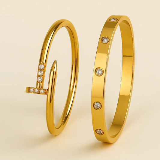 Luxury Gold - Plated Designer Bracelet Combo – Anti - Tarnish, Diamond Finish, Waterproof - Gems and Glitter anta - tarnish