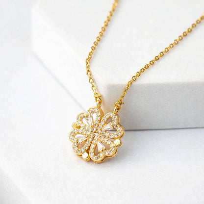 Magnetic Clover to Heart Pendant Necklace for Women – 2-in-1 Convertible Design Gems and Glitter