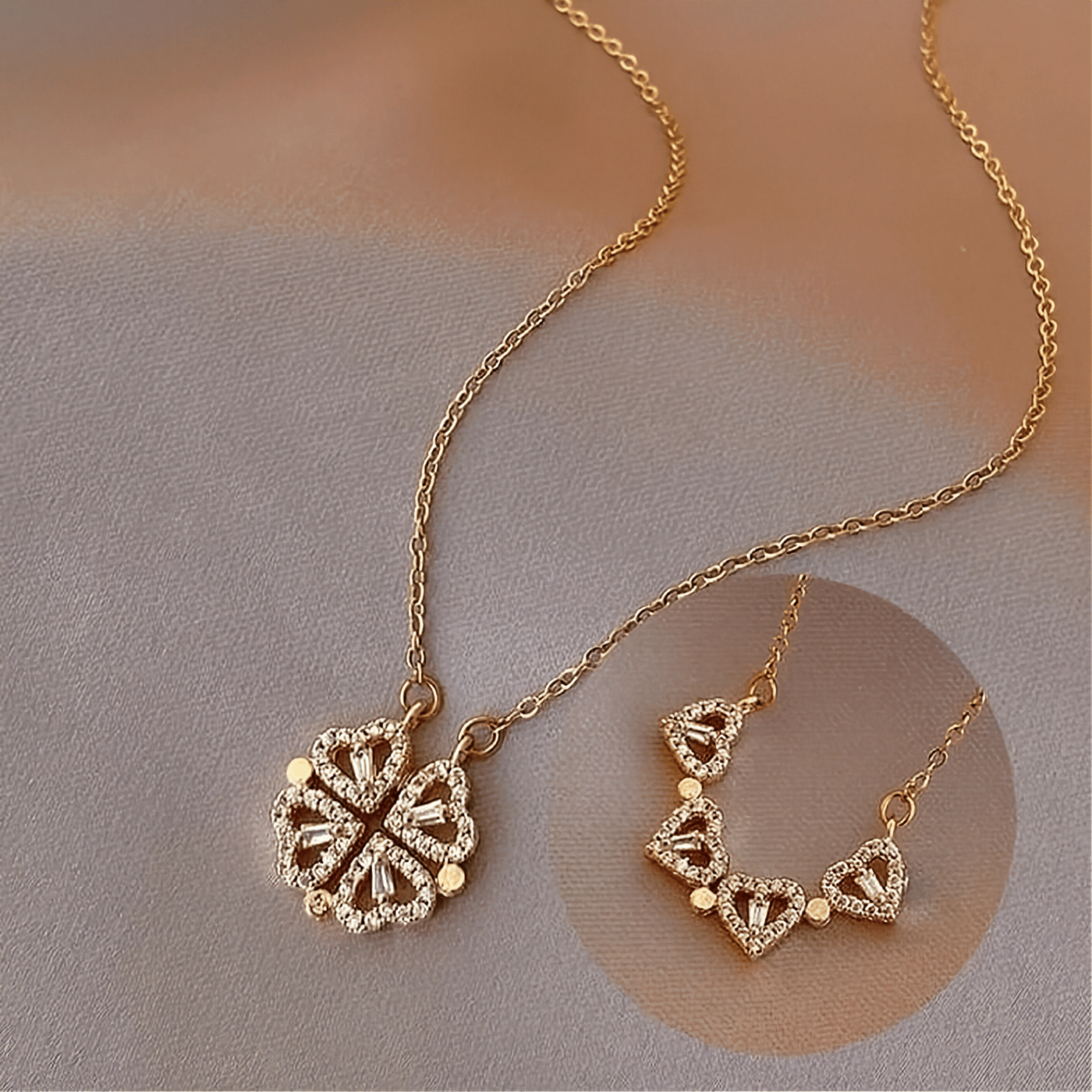 Magnetic Clover to Heart Pendant Necklace for Women – 2-in-1 Convertible Design