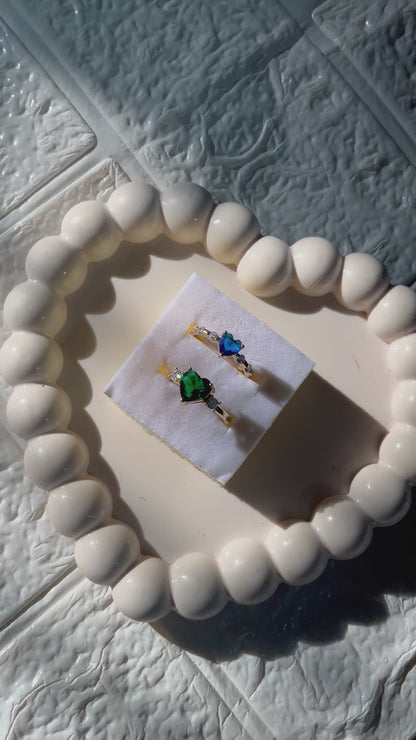 Elegant Gemstone Ring Duo - Blue & Green Combo