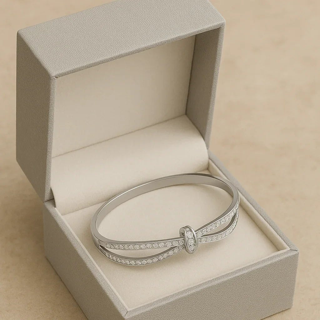 Rose Gold Knot Bangle with Diamond Accents - Gems and Glitter anta - tarnish