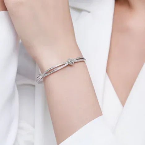 Rose Gold Knot Bangle with Diamond Accents - Gems and Glitter anta - tarnish