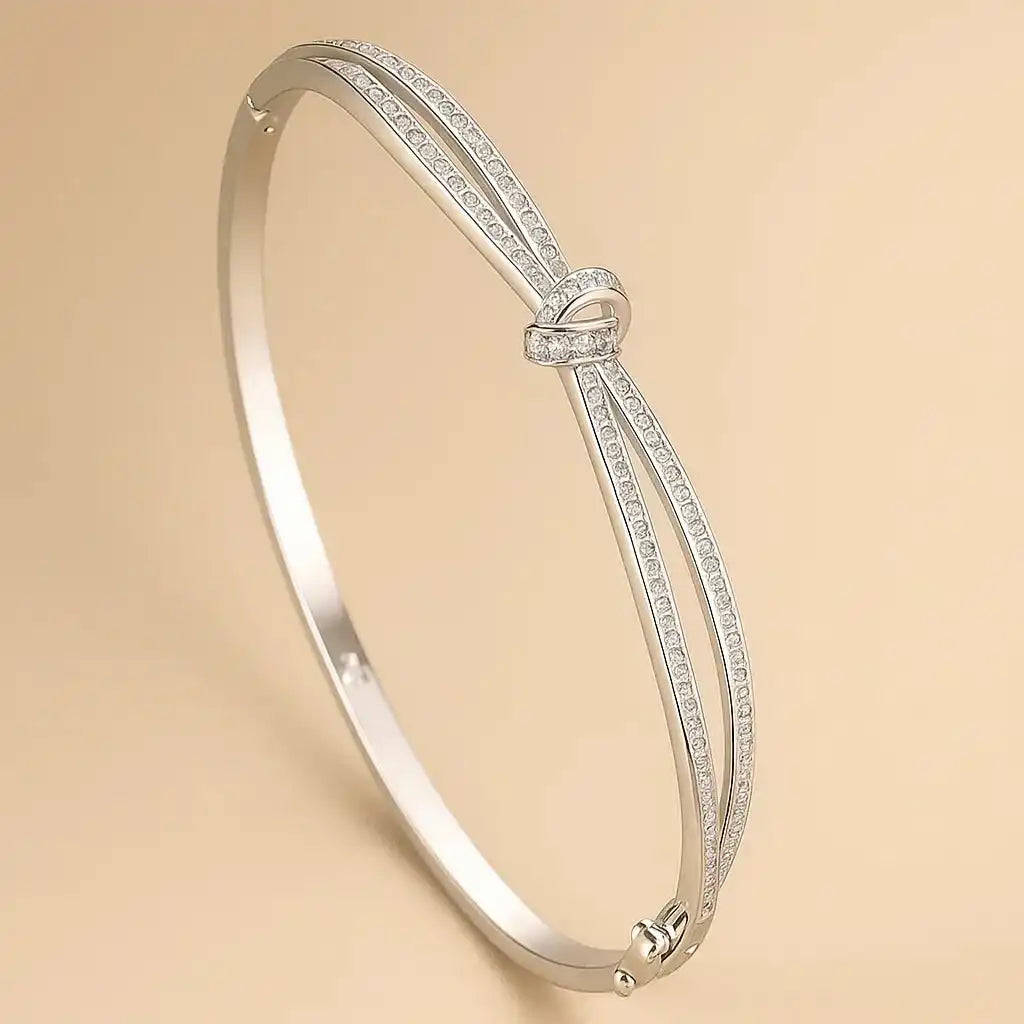 Rose Gold Knot Bangle with Diamond Accents Gems and Glitter