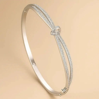 Rose Gold Knot Bangle with Diamond Accents Gems and Glitter