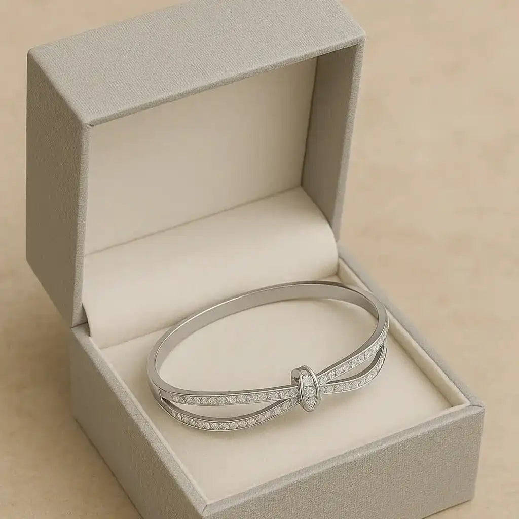 Rose Gold Knot Bangle with Diamond Accents Gems and Glitter