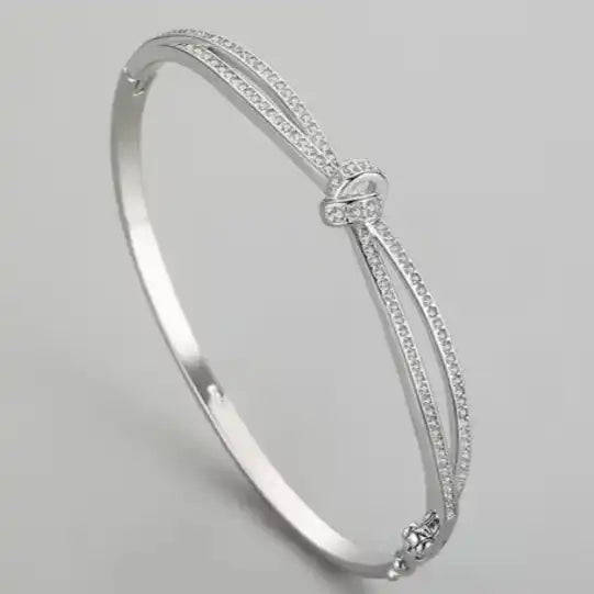 Rose Gold Knot Bangle with Diamond Accents Gems and Glitter