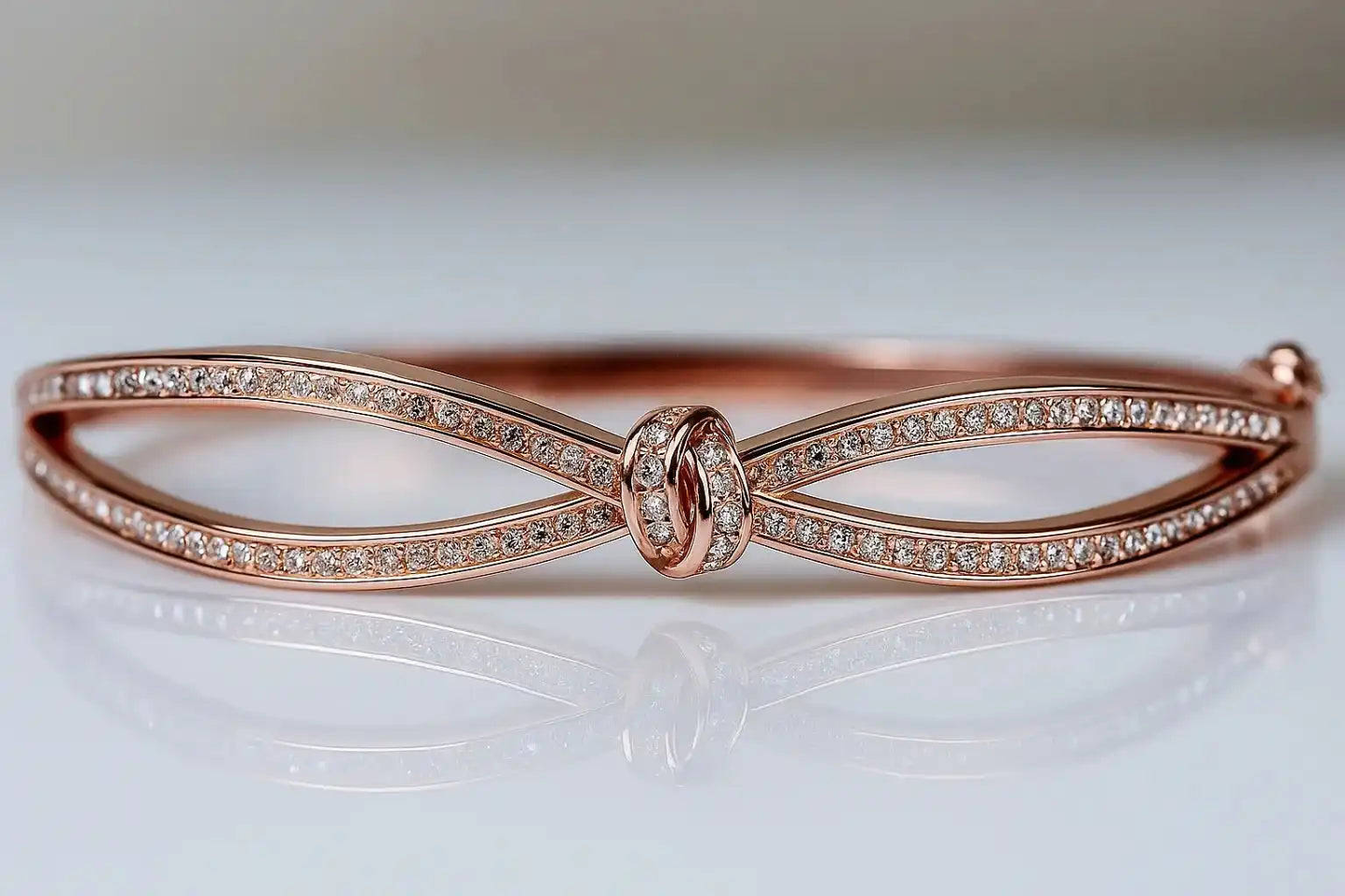 Rose Gold Knot Bangle with Diamond Accents Gems and Glitter