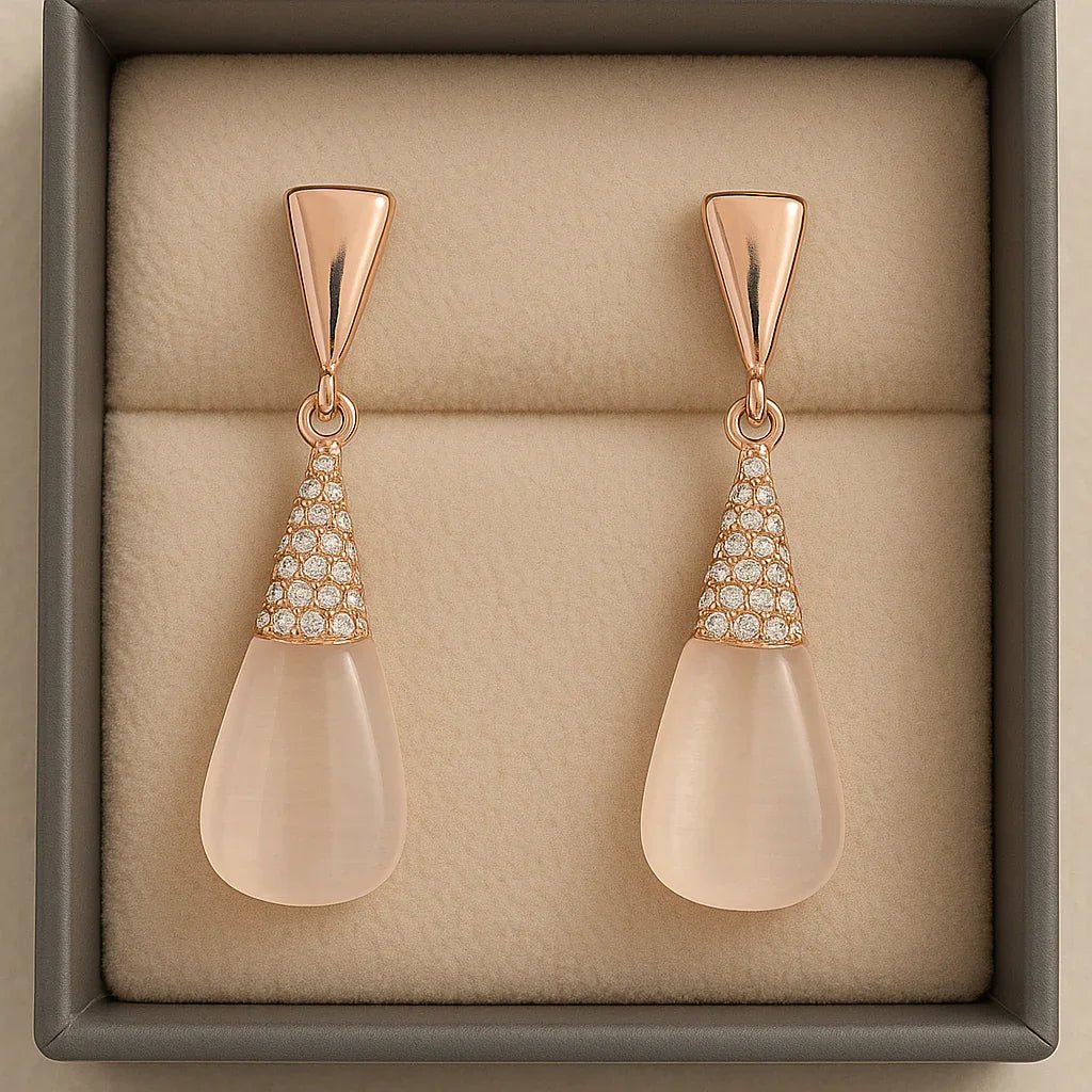 Rose Gold Teardrop Earrings with Crystal Studded Cap – Anti - Tarnish & Waterproof - Gems and Glitter anta - tarnish