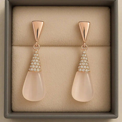 Rose Gold Teardrop Earrings with Crystal Studded Cap – Anti-Tarnish & Waterproof Gems and Glitter