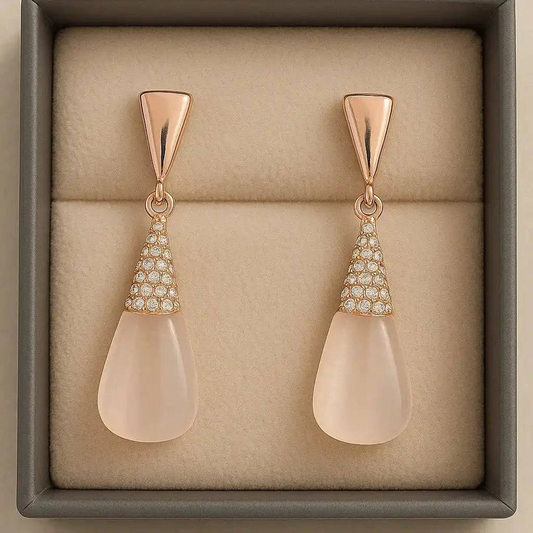 Rose Gold Teardrop Earrings with Crystal Studded Cap – Anti-Tarnish & Waterproof Gems and Glitter