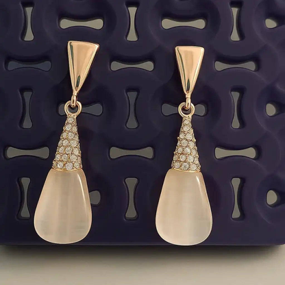 Rose Gold Teardrop Earrings with Crystal Studded Cap – Anti-Tarnish & Waterproof Gems and Glitter