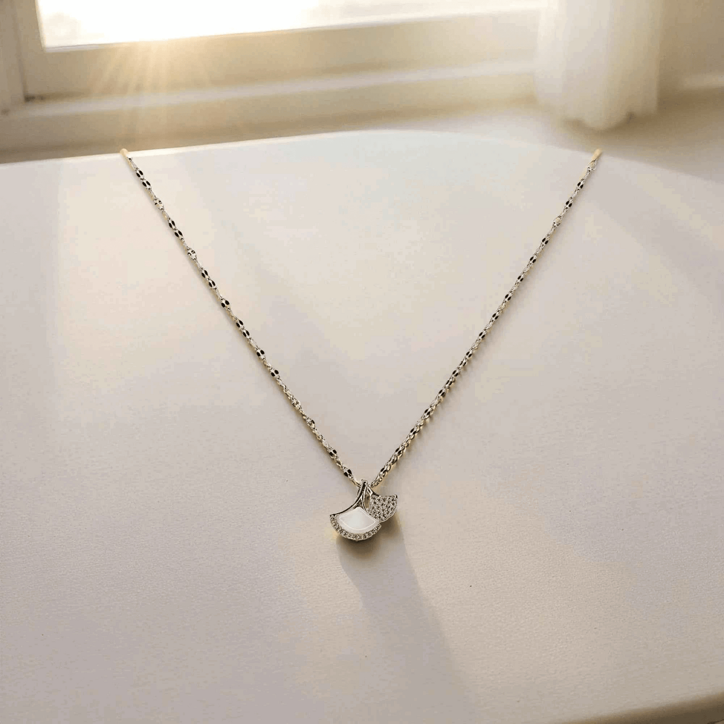 Silver Petal Pendant Necklace – Graceful CZ Charm Jewelry - Gems and Glitter anta - tarnish