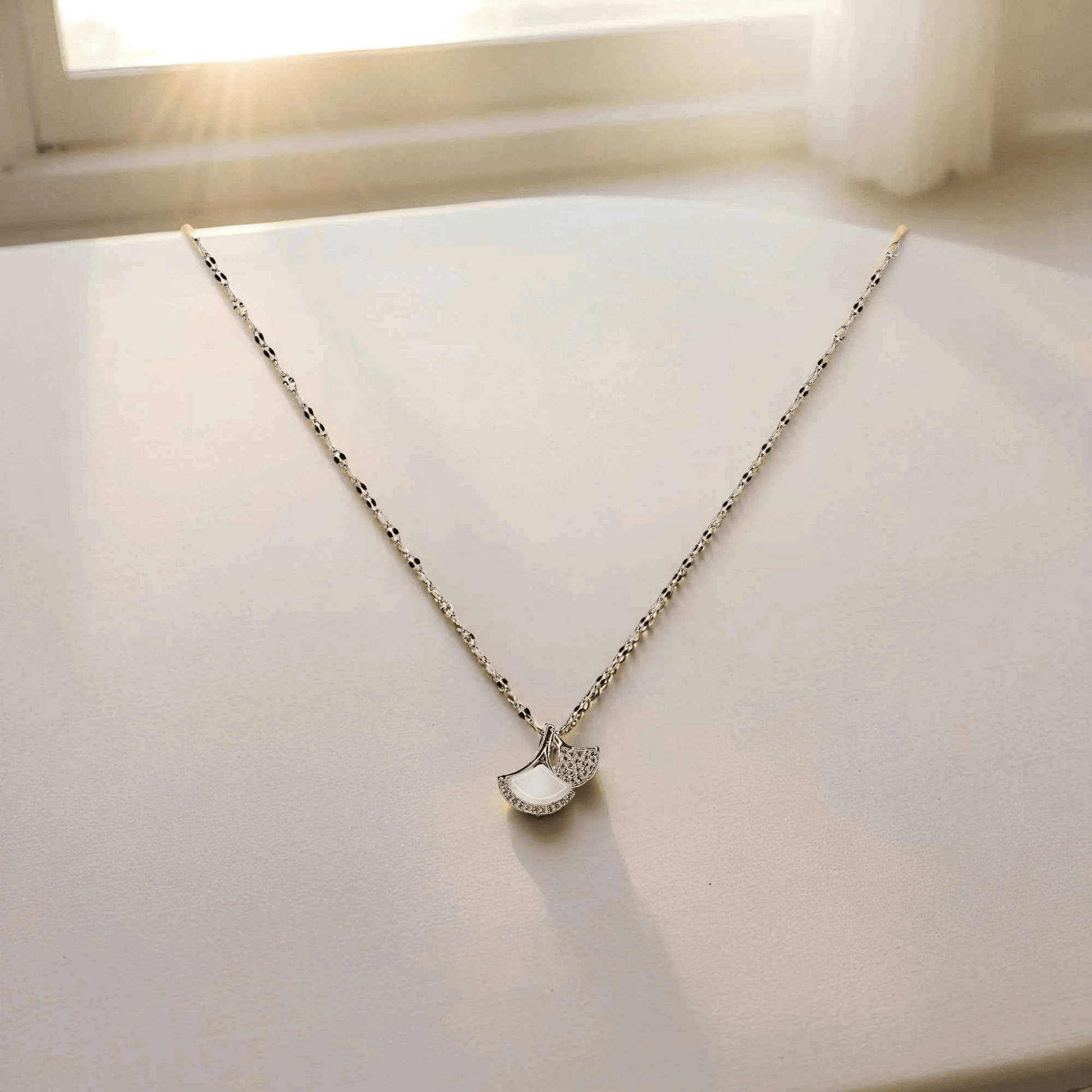 Silver Petal Pendant Necklace – Graceful CZ Charm Jewelry - Gems and Glitter anta - tarnish
