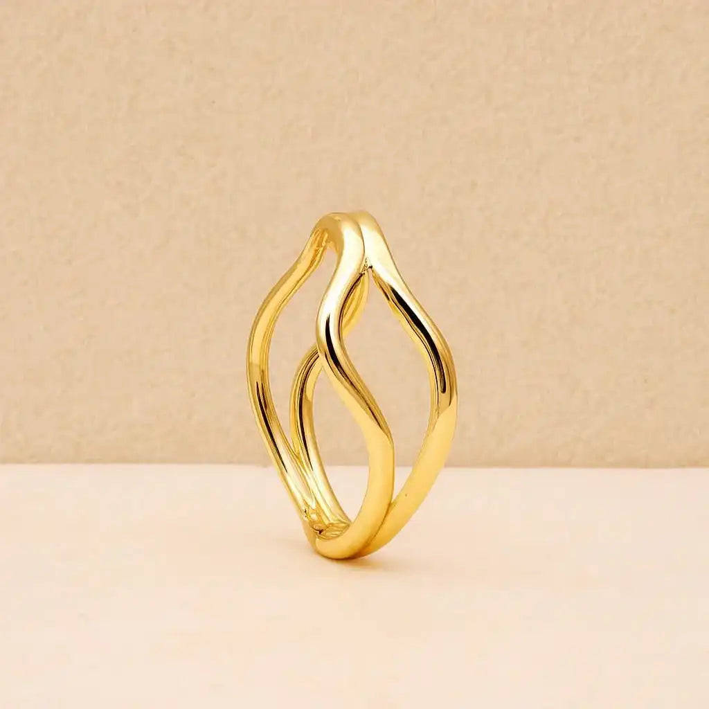 Wave Design Gold Bangle with Anti-Tarnish Coating Gems and Glitter