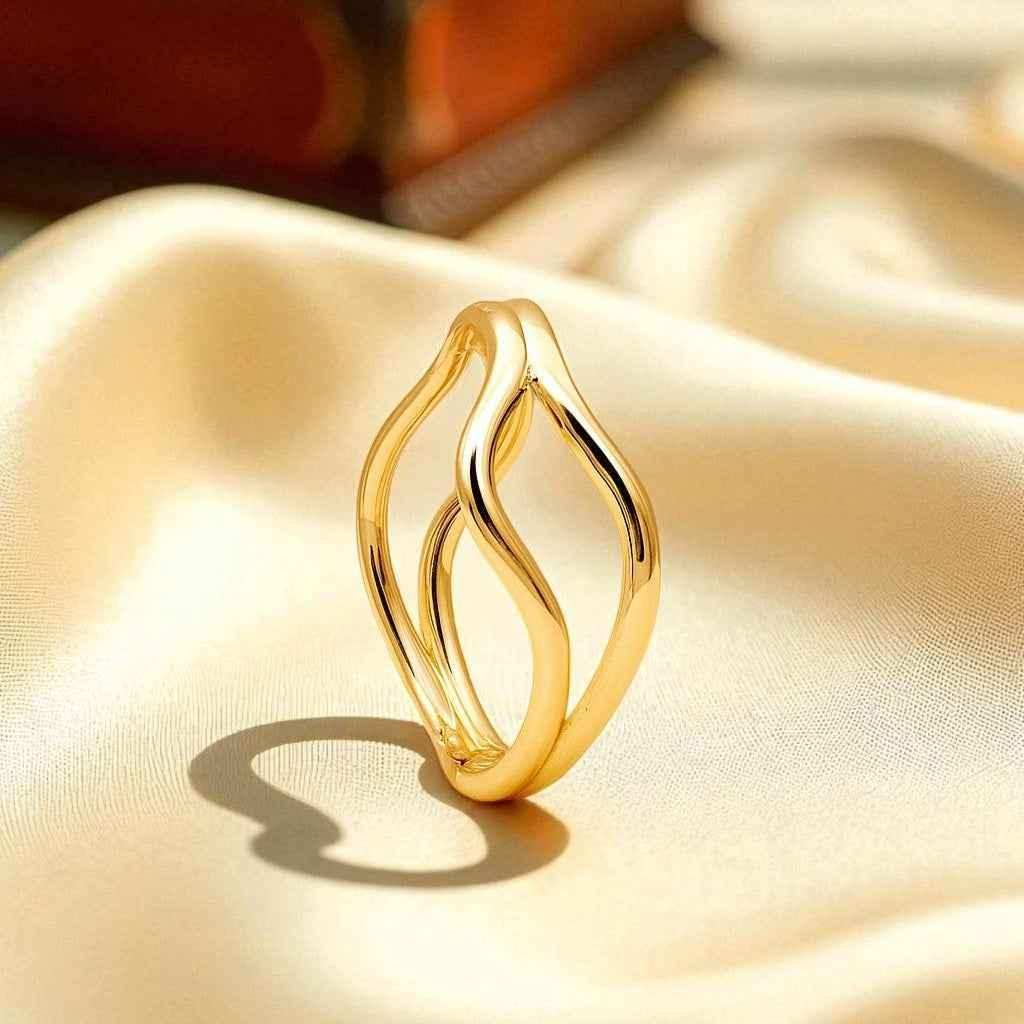 Wave Design Gold Bangle with Anti-Tarnish Coating Gems and Glitter
