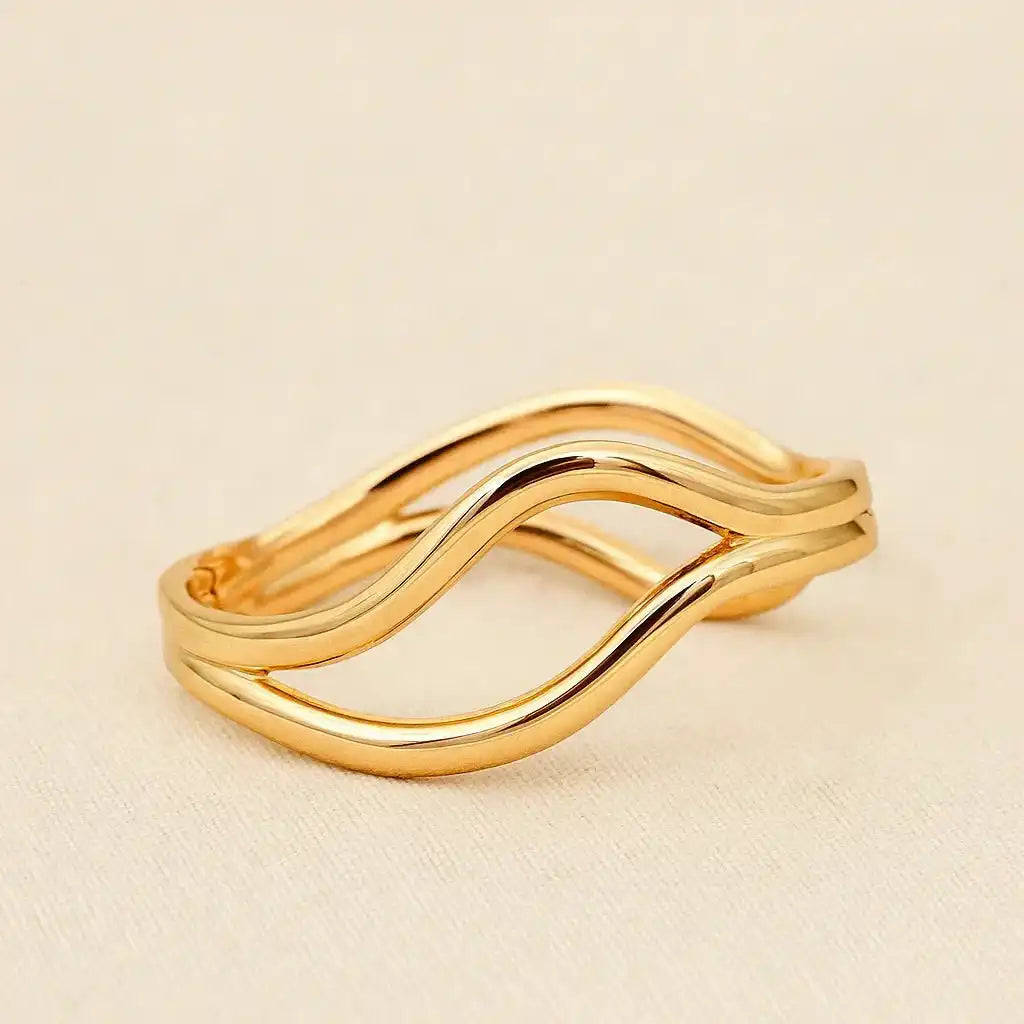 Wave Design Gold Bangle with Anti-Tarnish Coating Gems and Glitter